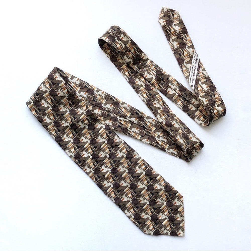 Vintage Ermenegildo Zegna 100% Silk Brown Tan Tie